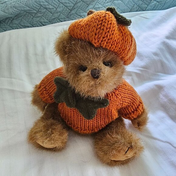 Bearington Collection Bear Brown Plush With Pumpkin Costume, Movable Legs - Picture 1 of 9